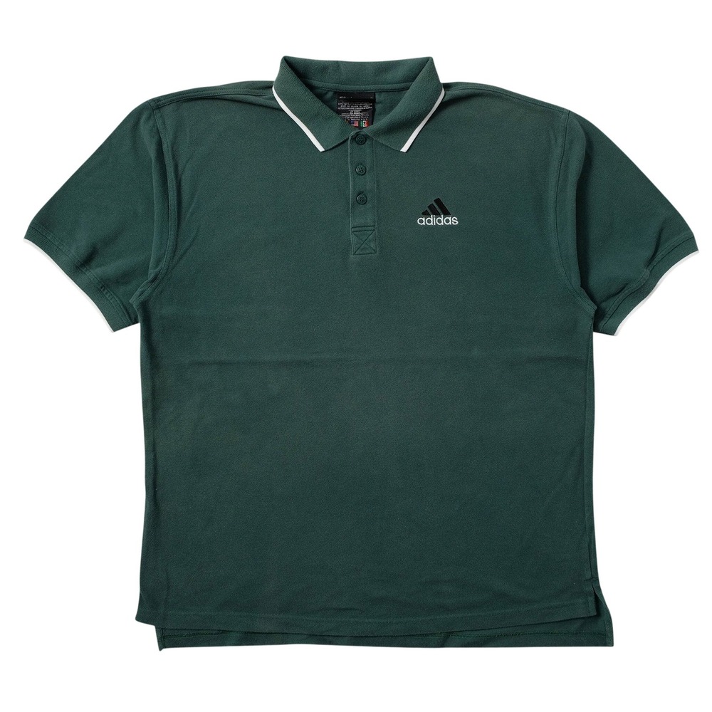 Y2k Vintage Adidas Men Green Short Sleeve Polo Shirt with White Trim Size Medium